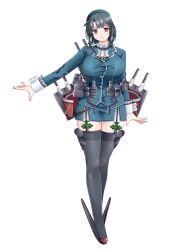 Rule 34 | 10s, 1girl, arisaka chihiro, bad id, bad pixiv id, beret, black hair, black thighhighs, blush, breasts, cannon, full body, garter straps, hat, highres, jacket, kantai collection, large breasts, military, military jacket, military uniform, pencil skirt, personification, red eyes, short hair, skirt, smile, solo, takao (kancolle), thighhighs, transparent background, turret, uniform