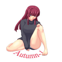 Rule 34 | 1girl, another century&#039;s episode: r, another century&#039;s episode (series), autumn one, banpresto, bottomless, character name, female focus, highres, long hair, red hair, smile, solo, yamaneko ken
