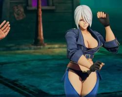 Rule 34 | 1girl, 3d, angel (kof), animated, ass, blue eyes, breasts, cleavage, dancing, fingerless gloves, gloves, hair over one eye, large breasts, navel, revealing clothes, snk, tagme, the king of fighters, the king of fighters xv, video, white hair