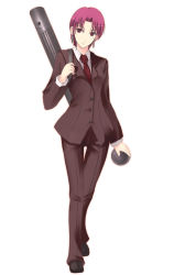 Rule 34 | 00s, 1girl, bazett fraga mcremitz, earrings, fate/hollow ataraxia, fate/stay night, fate (series), formal, fragarach (fate), jewelry, pant suit, pants, satomi (black scarecrow), short hair, solo, suit