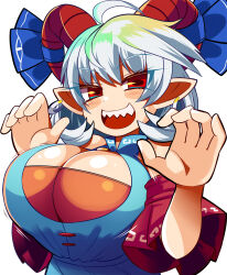 Rule 34 | 1girl, breasts, cleavage, gero zoukin, goat horns, highres, horns, large breasts, solo, touhou, toutetsu yuuma