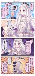 Rule 34 | 1boy, 1girl, 4koma, ahoge, alternate costume, bandages, blue archive, business suit, comic, commentary request, demon girl, demon horns, demon wings, dress, formal, halloween costume, halo, highres, hina (blue archive), horns, long hair, mummy costume, nishiki koi, parted bangs, purple eyes, sensei (blue archive), sidelocks, sleeveless, suit, torn clothes, torn dress, translation request, white hair, wings