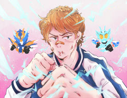 Rule 34 | 1boy, bandaid, bandaid on face, bandaid on nose, banjou ryuuga, blurry, blurry foreground, bruise, clenched hand, fighting stance, foreshortening, injury, kamen rider, kamen rider build (series), kamen rider cross-z, light brown hair, male focus, multiple persona