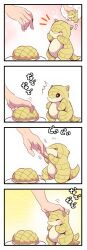 Rule 34 | &gt; &lt;, 1other, absurdres, blush stickers, bread, comic, creatures (company), food, game freak, gen 1 pokemon, headpat, heart, highres, imagining, melon bread, nintendo, notice lines, pako (pousse-cafe), plate, pokemon, pokemon (creature), sandshrew, smile, tail, tail wagging, translation request