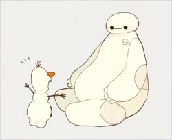 Rule 34 | ayu (mog), bad id, bad pixiv id, baymax, big hero 6, carrot, company connection, crossover, disney, frozen (disney), marvel, olaf (frozen), open mouth, simple background, sitting, snowman