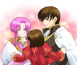 Rule 34 | 1boy, 2girls, 74, age difference, altenna (fire emblem), blush, brown hair, couple, ethlyn (fire emblem), closed eyes, family, fire emblem, fire emblem: genealogy of the holy war, hetero, mother and daughter, multiple girls, nintendo, pink hair, quan (fire emblem), smile