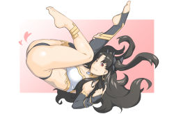 Rule 34 | 1girl, anklet, ass, bare shoulders, bikini, black hair, breasts, bridal gauntlets, choker, commentary request, dyun, earrings, fate/grand order, fate (series), full body, heart, highres, hoop earrings, ishtar (fate), jewelry, large breasts, long hair, looking at viewer, red eyes, single thighhigh, solo, swimsuit, thighhighs, toeless legwear