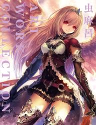 Rule 34 | 10s, 1girl, absurdres, armor, armored dress, black gloves, blonde hair, boots, cover, cover page, dark angel olivia, dress, dual wielding, elbow gloves, gloves, greaves, hair between eyes, highres, holding, light smile, long hair, red eyes, shingeki no bahamut, short dress, smile, solo, sword, tachikawa mushimaro, thigh boots, thighhighs, tiara, weapon, wings