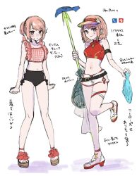 1girl alternate_costume animal bikini fire_emblem fire_emblem_engage fire_emblem_heroes fish highres holding holding_animal holding_fish lapis_(fire_emblem) leon0630claude nail_polish nintendo pink_eyes pink_hair short_shorts shorts swimsuit toeless_footwear toenail_polish toenails translation_request visor_cap