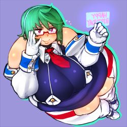 Rule 34 | 1girl, borrowed character, breasts, emerald (sprite37), fat, gen&#039;en (sioherashi), glasses, gloves, green hair, happy birthday, huge breasts, necktie, obese, red eyes, thick thighs, thighs