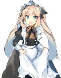 Rule 34 | 1girl, :d, alternate costume, ameshizuku natsuki, apron, apron hold, black dress, blue eyes, blush, dress, enmaided, fate/grand order, fate (series), frilled apron, frills, juliet sleeves, light brown hair, long hair, long sleeves, looking at viewer, maid, maid apron, maid headdress, marie antoinette (animejapan 2016) (fate), marie antoinette (fate), official alternate costume, open mouth, puffy sleeves, sidelocks, simple background, sketch, smile, solo, twintails, very long hair, white apron, white background