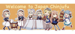 Rule 34 | 6+girls, absurdres, ahoge, ane hoshimaru, black gloves, black pantyhose, black sailor collar, blonde hair, blue eyes, blue sailor collar, burger, chibi, closed eyes, commission, cup, disposable cup, dress, english text, fang, fletcher (kancolle), flying sweatdrops, food, french fries, glasses, gloves, grey hair, hat, headgear, heywood l. edwards (kancolle), highres, janus (kancolle), javelin (kancolle), jervis (kancolle), johnston (kancolle), kantai collection, light brown hair, long hair, long sleeves, multiple girls, open mouth, pantyhose, rudder footwear, sailor collar, sailor dress, samuel b. roberts (kancolle), school uniform, serafuku, single glove, skeb commission, skin fang, sparkle, table, wavy mouth, white gloves