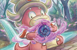 Rule 34 | bare tree, black eyes, closed mouth, creature, creatures (company), energy, energy ball, fangs, full body, game freak, gen 2 pokemon, looking at viewer, nintendo, no humans, official art, pokemon, pokemon (creature), pokemon tcg, sitting, on ground, slowking, solo, sowsow, third-party source, tree, water