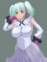 Rule 34 | 1girl, advance wars, advance wars: days of ruin, breasts, corset, detached sleeves, frills, gloves, gothic lolita, hair ribbon, hand on own hip, jewelry, kihaiu, large breasts, tabitha (advance wars), lolita fashion, long hair, necklace, ribbon, skirt, solo, tabitha (advance wars), twintails, yellow eyes