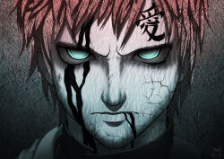 Rule 34 | 1boy, absurdres, closed mouth, commentary, english commentary, facial mark, forehead tattoo, frown, gaara (naruto), green eyes, highres, linnyxito, looking at viewer, male focus, naruto, naruto (series), portrait, red hair, short hair, solo, tattoo