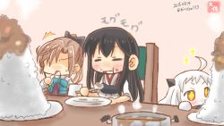 Rule 34 | + +, 10s, 2015, 3girls, abyssal ship, ahoge, akagi (kancolle), akigumo (kancolle), black hair, bow, brown hair, colored skin, commentary request, curry, curry rice, dated, eating, food, hair bow, hair ribbon, hakama, hakama skirt, horns, japanese clothes, kantai collection, long hair, mittens, multiple girls, muneate, northern ocean princess, ponytail, ribbon, rice, school uniform, sketch, skirt, sparkle, taisa (kari), twitter username, white hair, white skin
