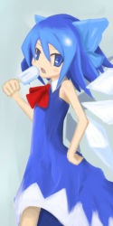Rule 34 | 1girl, bow, cirno, embodiment of scarlet devil, female focus, food, hand on own hip, popsicle, solo, touhou, wings