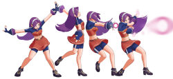 Rule 34 | 1girl, asamiya athena, bike shorts, bow, cropped shirt, energy ball, fingerless gloves, gloves, hair bow, highres, long hair, midriff, navel, purple hair, skirt, some1else45, the king of fighters, the king of fighters 2002