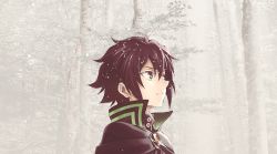 Rule 34 | 10s, 1boy, animated, animated gif, black hair, branch, brooch, closed mouth, expressionless, fog, forest, green eyes, high collar, hyakuya yuuichirou, jewelry, looking up, male focus, military, military uniform, nature, owari no seraph, snowing, solo, tree, uniform, upper body