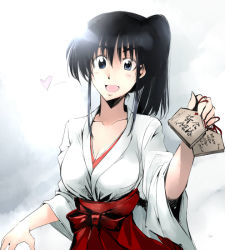 Rule 34 | 00s, 1girl, black hair, blue eyes, cosaten, ema, heart, japanese clothes, miko, ponytail, school rumble, solo, suou mikoto (school rumble)