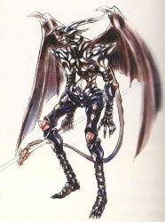 Rule 34 | demon, evil, game console, horns, lowres, male focus, official art, smirk, tail, tall, the legend of dragoon, weapon, wings, zachwell