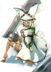 Rule 34 | 1girl, bana (stand flower), belt bra, breasts, cape, cleavage, dark-skinned female, dark skin, guilty gear, guilty gear xrd, hat, highres, long hair, looking at viewer, ramlethal valentine, short shorts, shorts, thigh strap, white hair, yellow eyes