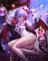 Rule 34 | 1girl, absurdres, bat wings, bb (fate), bb (fate) (all), bb (swimsuit mooncancer) (fate), bb (swimsuit mooncancer) (third ascension) (fate), black coat, breasts, bug, butterfly, coat, command spell, couch, echo (a19986536), fate/grand order, fate (series), highleg, highleg leotard, highres, insect, large breasts, leotard, long hair, looking at viewer, lying, on side, popped collar, purple eyes, purple hair, red ribbon, ribbon, solo, tentacles, white leotard, wings