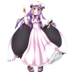 Rule 34 | 1girl, absurdres, bad id, bad pixiv id, book, crescent, crescent moon, female focus, fire, full body, hat, highres, long hair, mary janes, moon, patchouli knowledge, purple eyes, purple hair, ribbon, shoes, solo, touhou, transparent background, yamineko