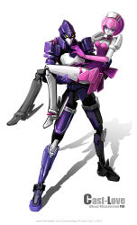 Rule 34 | 1boy, 1girl, android, bad deviantart id, bad id, bow, carrying, elbow gloves, elenor camuel, gloves, hucast, joints, kireek, maid headdress, pale skin, phantasy star, phantasy star online, pink hair, pink theme, princess carry, puffy sleeves, purple eyes, racaseal, robot, robot joints, short hair, simple background, skirt, standing, white background, ziyo ling, ziyoling