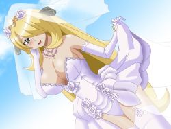 Rule 34 | 00s, 1girl, :d, blonde hair, breasts, bride, cleavage, collarbone, corset, covered erect nipples, cowboy shot, creatures (company), cynthia (pokemon), derivative work, dress, dutch angle, elbow gloves, game freak, garter straps, gloves, hair ornament, hair over one eye, happy, hip focus, kechinbo silver, large breasts, legs, lingerie, long hair, looking at viewer, nintendo, open mouth, panties, parted lips, pokemon, pokemon (anime), pokemon dppt, sky, smile, solo, standing, thighhighs, underwear, very long hair, wedding dress, white dress, white panties, white thighhighs