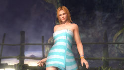 Rule 34 | 1girl, 3d, blonde hair, blue eyes, breasts, dead or alive, dead or alive 5, female focus, large breasts, nature, official art, outdoors, plant, solo, tina armstrong, towel