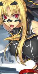 Rule 34 | 00s, 1girl, blonde hair, breasts, facepaint, fate testarossa, large breasts, long hair, lyrical nanoha, mahou shoujo lyrical nanoha, mahou shoujo lyrical nanoha strikers, open mouth, ran&#039;ou (tamago no kimi), red eyes, solo