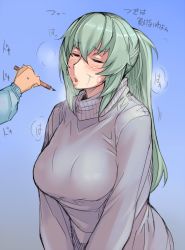 Rule 34 | 1girl, blush, breasts, closed eyes, facepaint, large breasts, lips, long hair, aged up, paintbrush, pencil, ponytail, rozen maiden, silver hair, solo focus, suigintou, sweater, translation request, tsuda nanafushi, turtleneck