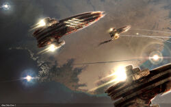 Rule 34 | 3d, angel cartel (eve online), attack ship (eve online), battle, battleship (eve online), burning, cannon, city, city lights, commentary, damaged, engine, eve online, explosion, fire, firing, fleet, flying, from above, glowing, highres, in orbit, landscape, machariel (eve online), military vehicle, minmatar republic (eve online), missile, muzzle flash, no humans, nuclear explosion, outdoors, pirate faction (eve online), planet, realistic, rust, scenery, science fiction, smoke, smoke trail, spacecraft, tajidan, thrusters, turret