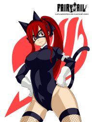 Rule 34 | 1girl, absurdres, animal costume, animal ears, breasts, erza scarlet, fairy tail, highres, large breasts, long hair, red eyes, red hair, swimsuit