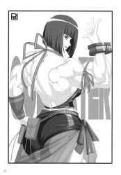 Rule 34 | 10s, 1girl, absurdres, ass, back, biceps, breasts, extreme muscles, female focus, flexing, god eater, highres, looking at viewer, monochrome, muscular, muscular female, ren (tainca2000), solo, tachibana sakuya (god eater)