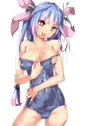 Rule 34 | 10s, 1girl, :p, armadillo-tokage, bad id, bad twitter id, bare shoulders, blue hair, breasts, clothes pull, contrapposto, covered navel, cowboy shot, gradient hair, hair ribbon, highres, i-19 (kancolle), jpeg artifacts, kantai collection, large breasts, long hair, looking at viewer, multicolored hair, one-piece swimsuit, one-piece swimsuit pull, pink hair, red eyes, ribbon, school swimsuit, shiny clothes, simple background, solo, standing, star-shaped pupils, star (symbol), swimsuit, symbol-shaped pupils, tongue, tongue out, very long hair, wet, wet clothes, white background