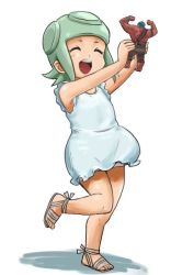 Rule 34 | 1girl, ^ ^, bad id, bad pixiv id, capcom, character doll, child, closed eyes, dress, closed eyes, figure, green hair, hakan, hakan&#039;s daughter, hakan&#039;s daughters, sandals, smile, solo, street fighter, street fighter iv (series), tamura (nex), toy
