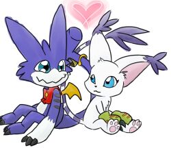 Rule 34 | cat, couple, digimon, digimon (creature), gloves, gumdramon, looking at another, tailmon, wings