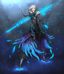 Rule 34 | 10s, 1boy, blade &amp; soul, blue eyes, claws, feathers, highres, male focus, official art, solo, white hair