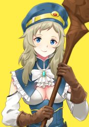Rule 34 | 1girl, absurdres, alternate costume, blonde hair, blue eyes, breasts, commission, commissioner upload, fire emblem, fire emblem fates, gloves, hat, highres, holding, holding weapon, igni tion, long hair, looking at viewer, medium breasts, nintendo, ophelia (fire emblem), ribbon, solo, staff, upper body, weapon