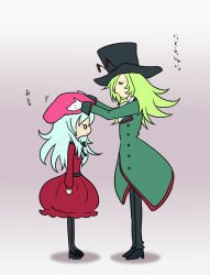 Rule 34 | 10s, 1boy, 1girl, antennae, ascot, beret, blue hair, dress, formal, gloves, green hair, happinesscharge precure!, hat, hosshiwa, namakeruda, pantyhose, pink hat, precure, suit, top hat