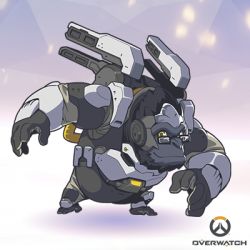 Rule 34 | 1boy, artist request, chibi, copyright name, full body, glasses, gorilla, lowres, male focus, official art, overwatch, overwatch 1, solo, winston (overwatch), yellow eyes