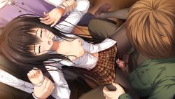 Rule 34 | 1girl, arm grab, black hair, black pantyhose, blood, blush, breasts, censored, closed eyes, defloration, game cg, group sex, legs, long hair, mosaic censoring, navel, nipples, no bra, norita, open clothes, open mouth, out of frame, pantyhose, penis, rape, restrained, school uniform, semiramis no tenbin, sex, shoes, sitting, sitting on person, skirt, small breasts, solo focus, tears, thighs, torn clothes, torn legwear, unbuttoned, vaginal