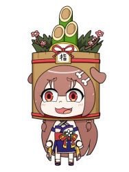 Rule 34 | 1girl, :3, :d, animal ears, animated, animated gif, bamboo, bare shoulders, bone hair ornament, brown eyes, brown hair, chibi, commentary, detached sleeves, dog ears, dog girl, english commentary, flower, full body, hair ornament, hololive, inugami korone, inugami korone (new year), japanese clothes, kadomatsu, long hair, looping animation, mixed-language commentary, open mouth, sandals, simple background, smile, solo, standing, tachi-e, toripuru (tripl3), virtual youtuber, white background, white legwear
