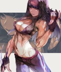 Rule 34 | 1girl, abs, artist request, breasts, han juri, midriff, muscular, muscular female, navel, pants, street fighter, tagme