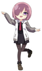 Rule 34 | 1girl, absurdres, chibi, fate/grand order, fate (series), full body, glasses, hair over one eye, highres, leon (mikiri hassha), mash kyrielight, necktie, pantyhose, pink hair, purple eyes, solo, standing, standing on one leg, sweatdrop, white background