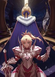 Rule 34 | 2girls, absurdres, ahoge, armor, artoria pendragon (all), artoria pendragon (fate), bad id, bad pixiv id, blackcat12, blonde hair, blue ribbon, blush, fate/apocrypha, fate (series), green eyes, hair ribbon, highres, holding, holding sword, holding weapon, looking at viewer, looking away, mordred (fate), mordred (fate/apocrypha), multiple girls, parted lips, ribbon, saber (fate), short hair, short ponytail, smile, sword, teeth, weapon