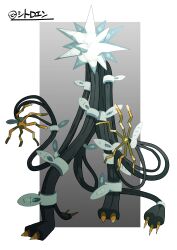 Rule 34 | absurdres, character name, creatures (company), faceless, game freak, gen 7 pokemon, highres, nintendo, pokemon, pokemon (creature), simple background, solo, spikes, standing, tentacles, translated, ultra beast, uranosaxia, xurkitree