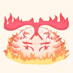 Rule 34 | 1other, antlers, burnunnos (fate), cernunnos (fate), chibi, commentary request, fate/grand order, fate (series), fiery horns, fire, fluffy, gradient fur, horns, looking at viewer, maskalter333, multicolored fur, no humans, red eyes, red fur, simple background, solo, upper body, white background, white fur